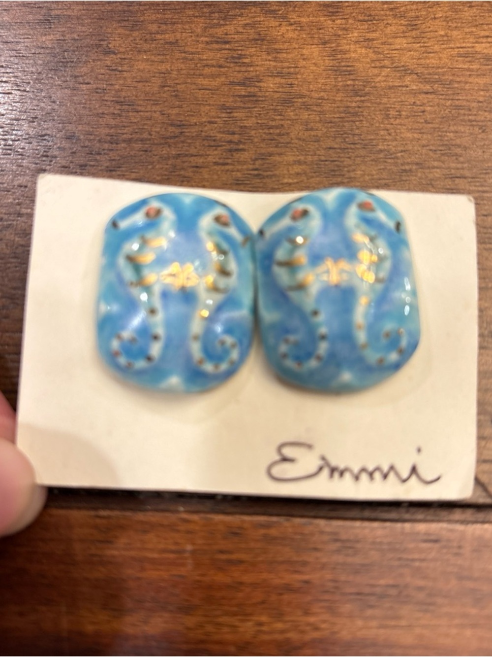 Handmade Ocean Blue Earrings With Seahorses Clip Backs